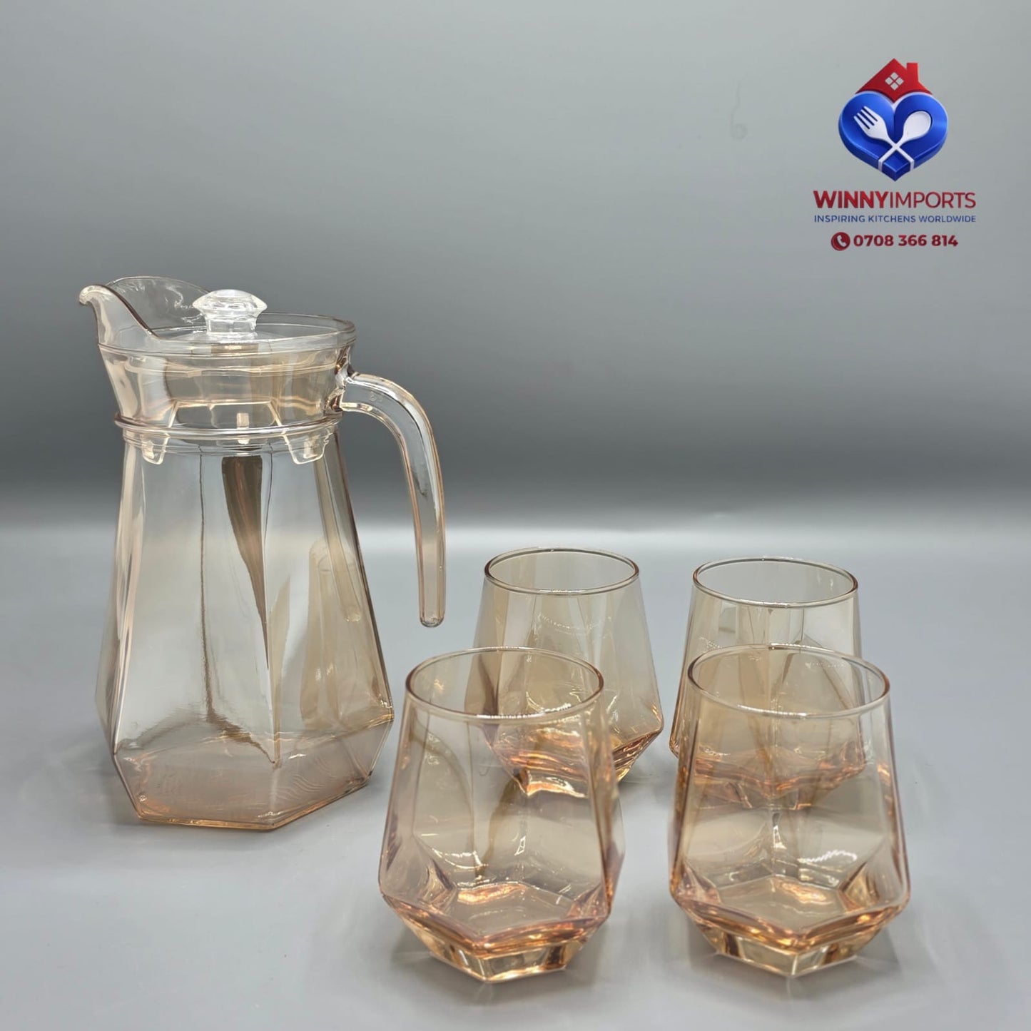 4 glasses with a jug