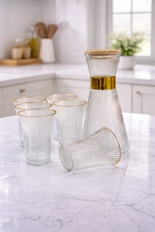 6glasses with a jar