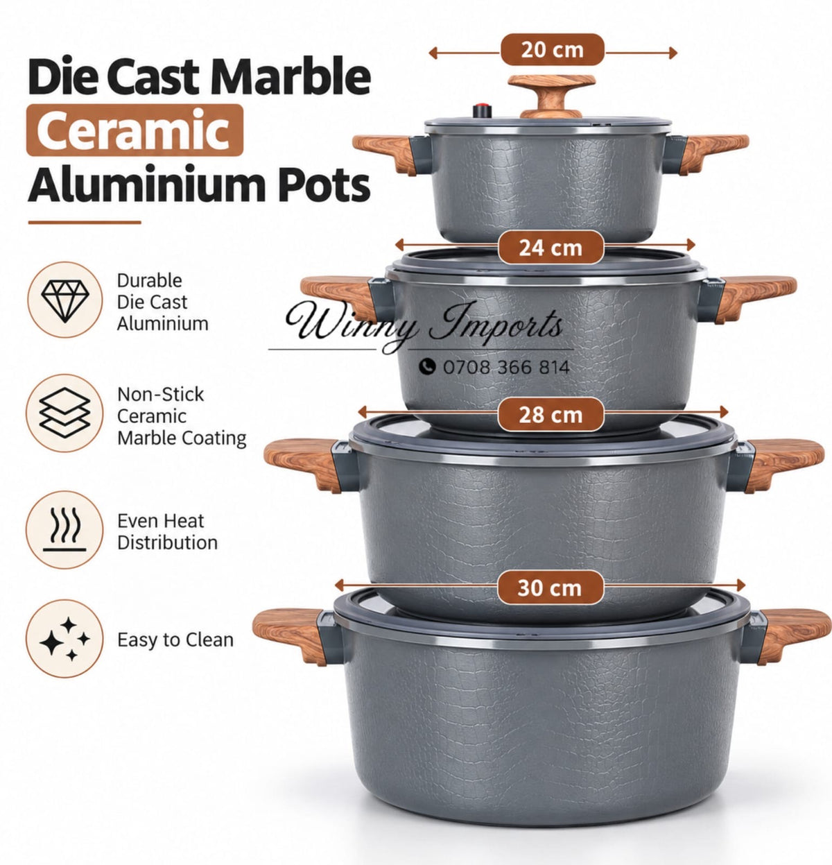 Cast marble ceramic aluminum pots