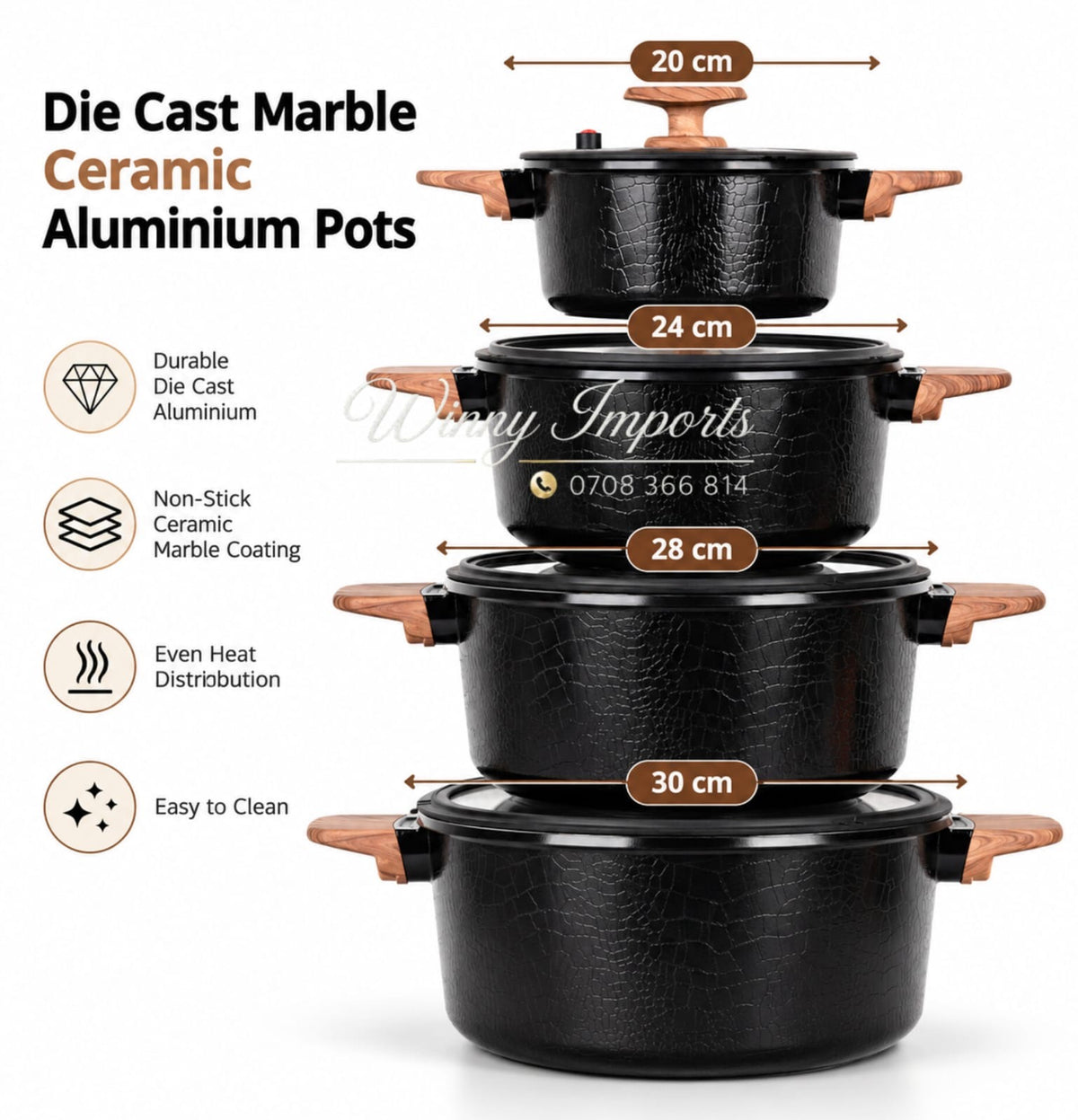 Cast marble ceramic aluminum pots