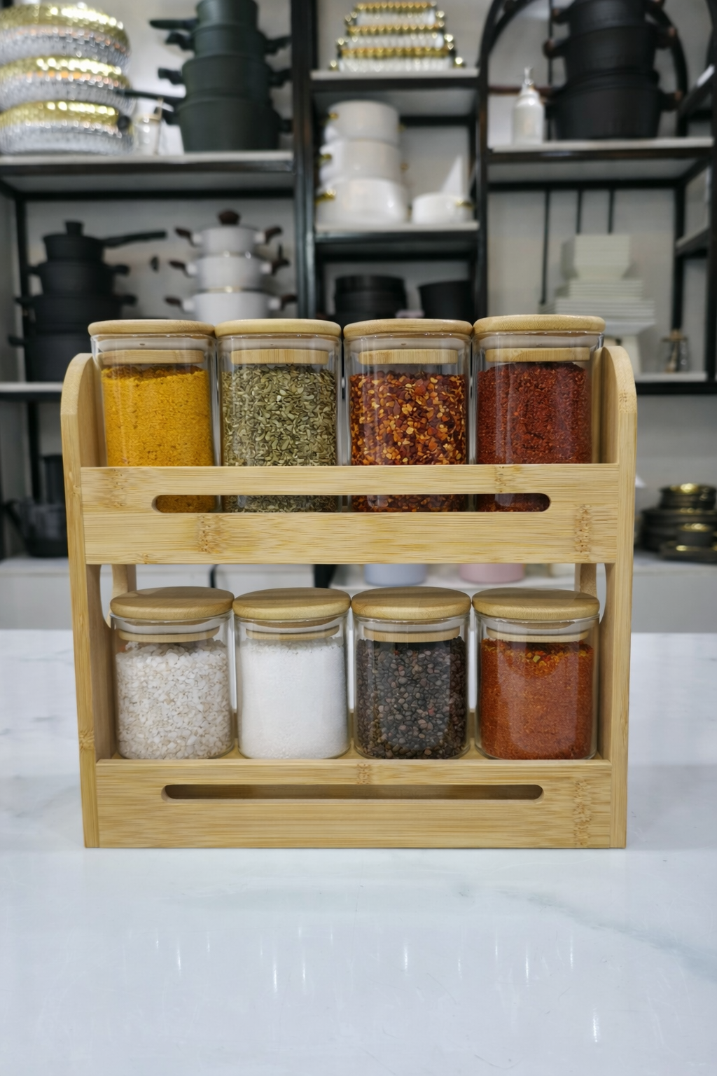 8pcs square spice jar with rack
