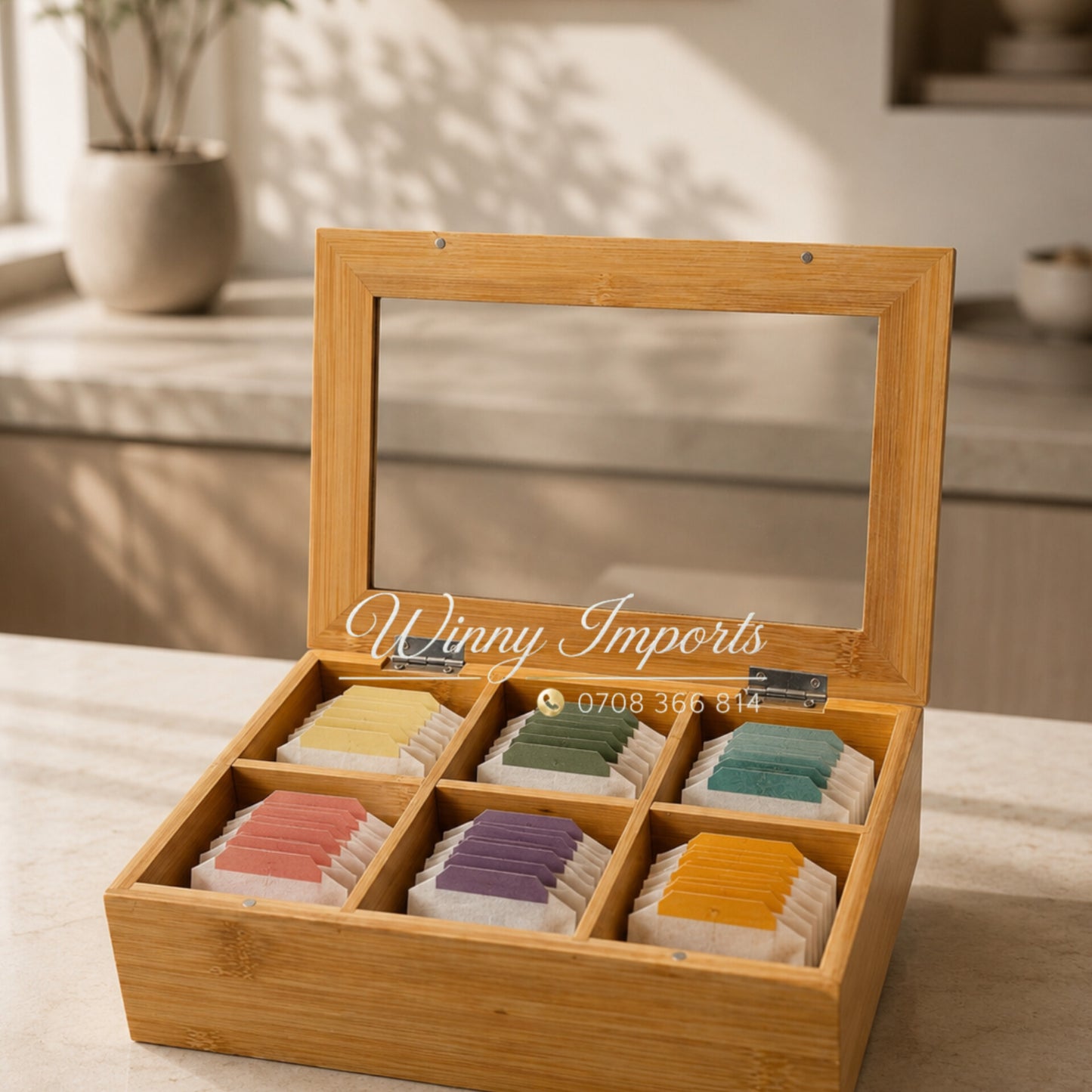 Bamboo tea bag organiser