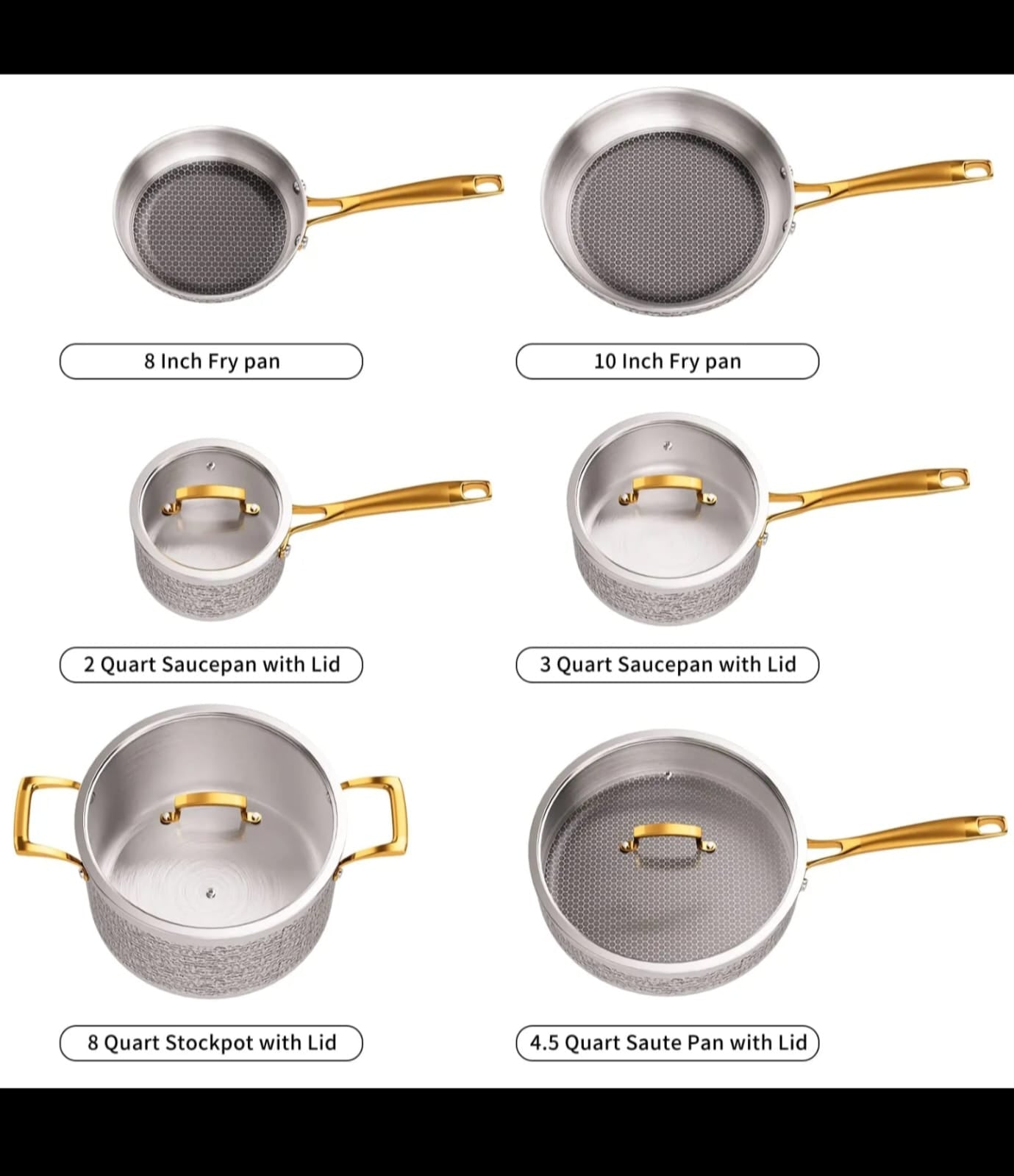 10 pcs 3ply stainless steel cookware
