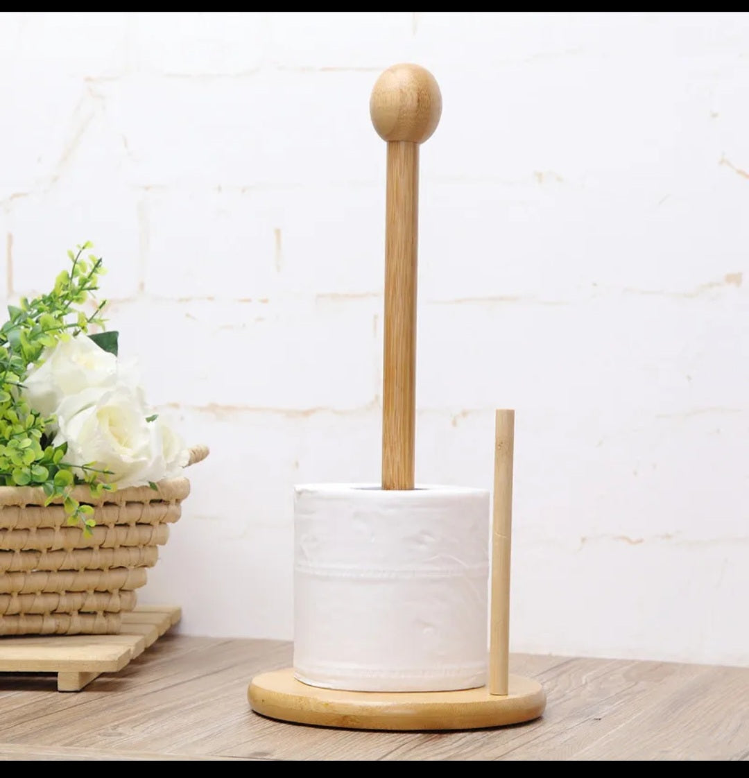 Bamboo kitchen towel holder