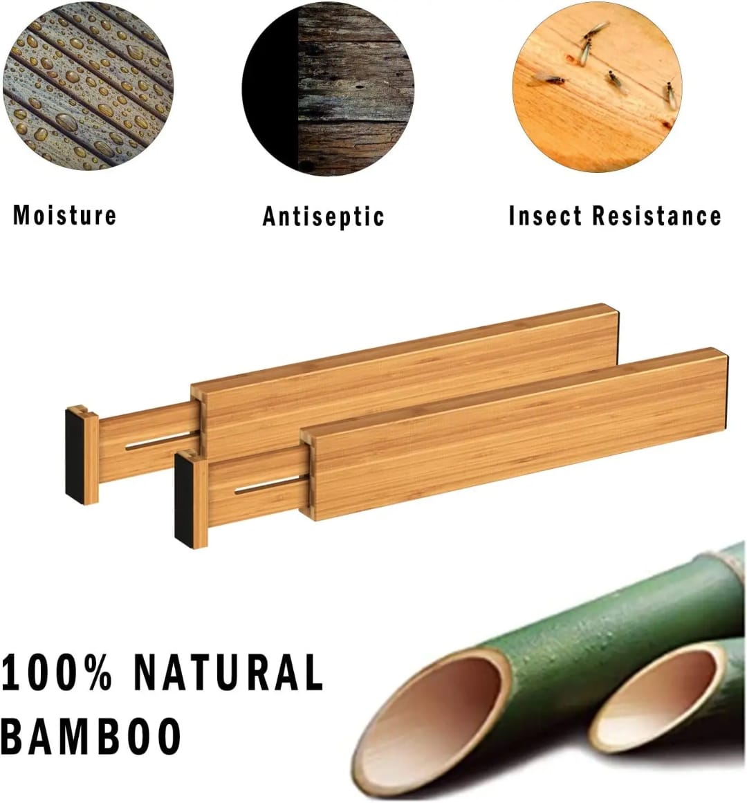 4 pieces Expandable Bamboo drawer divider